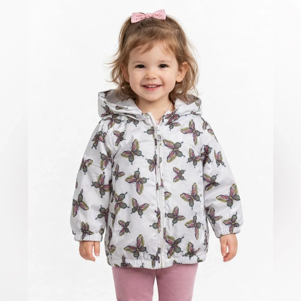 GAP Toddler Girls Butterfly Windbreaker Jacket Size 2T Hooded Lightweight Coat
